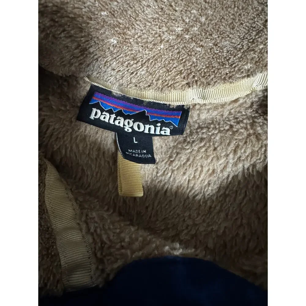 Patagonia Re-Tool Snap-T Fleece Pullover Camel Tan Blue Trim Size L Cozy Fleece - Picture 5 of 8